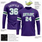 Custom Performance T-Shirt in Purple and White with Kelly Green - Long Sleeve Sportswear Custom Purple White-Kelly Green - Image 3