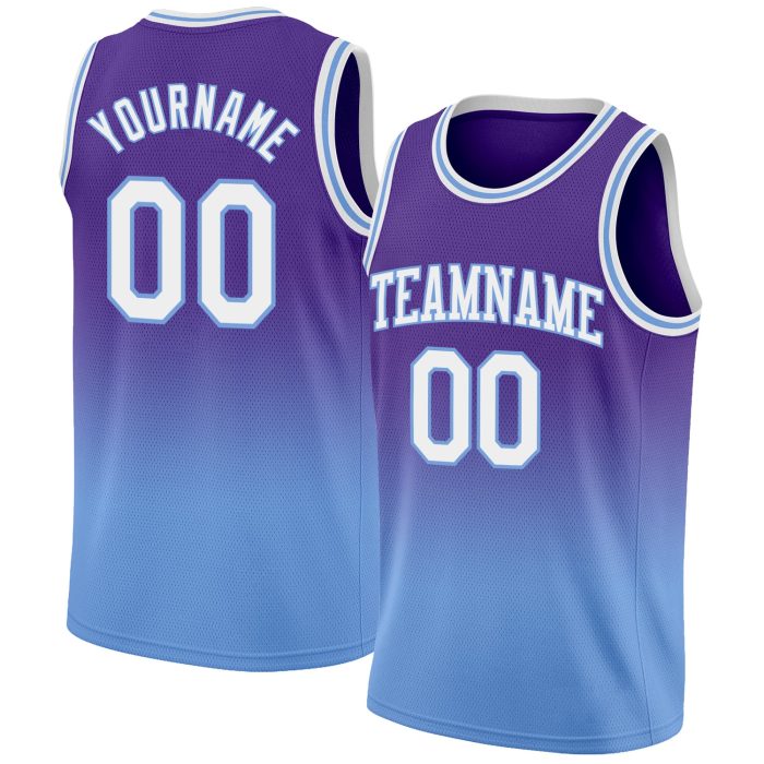 Custom Purple White Light Blue Basketball Jersey - Authentic Fade Design Fashion Custom Purple White-Light Blue Authentic - Image 1