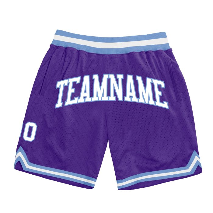 Authentic Throwback Basketball Shorts - Custom Purple White Light Blue Custom Purple White-Light Blue Authentic Throwback - Image 1