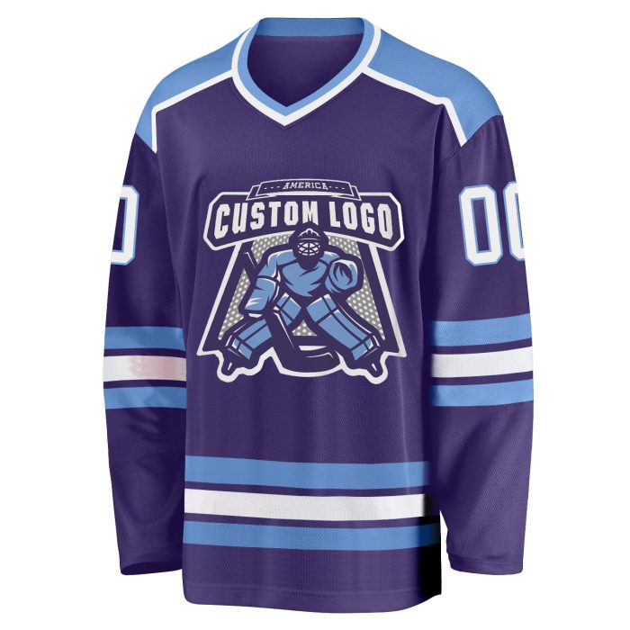 Purple White Light Blue Custom Hockey Jersey for Men and Women Custom Purple White-Light Blue Hockey Jersey - Image 2