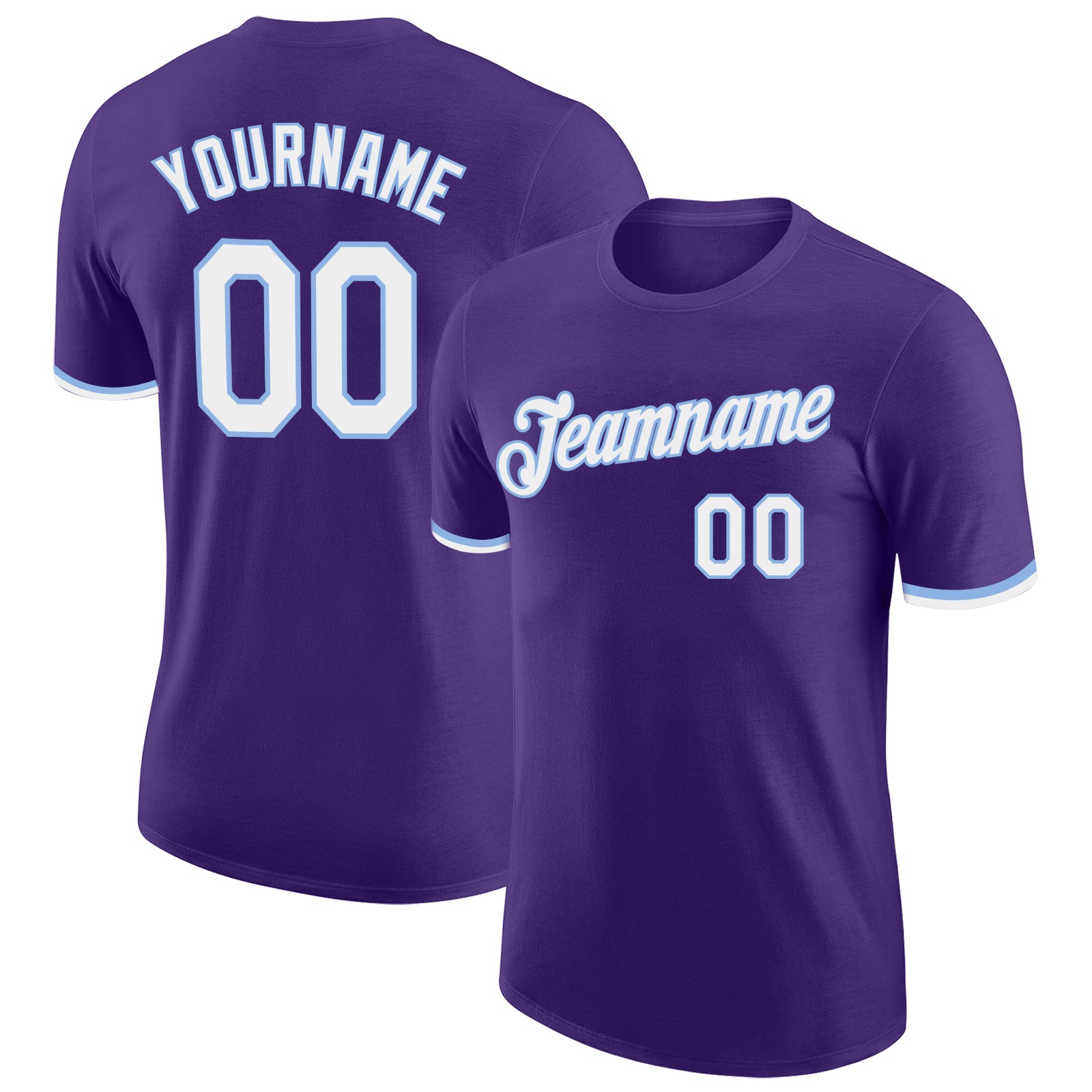 Custom Performance T-Shirt in Purple and Light Blue - High Quality Activewear for Men and Women Custom Purple White-Light