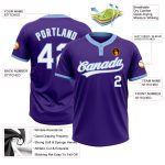 Custom Softball Jersey Two-Button Unisex in Purple & Light Blue - Soft Fabric Custom Purple White-Light Blue Two-Button Unisex - Image 3