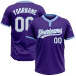 Custom Softball Jersey Two-Button Unisex in Purple & Light Blue - Soft Fabric Custom Purple White-Light Blue Two-Button Unisex