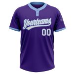 Custom Softball Jersey Two-Button Unisex in Purple & Light Blue - Soft Fabric Custom Purple White-Light Blue Two-Button Unisex - Image 2