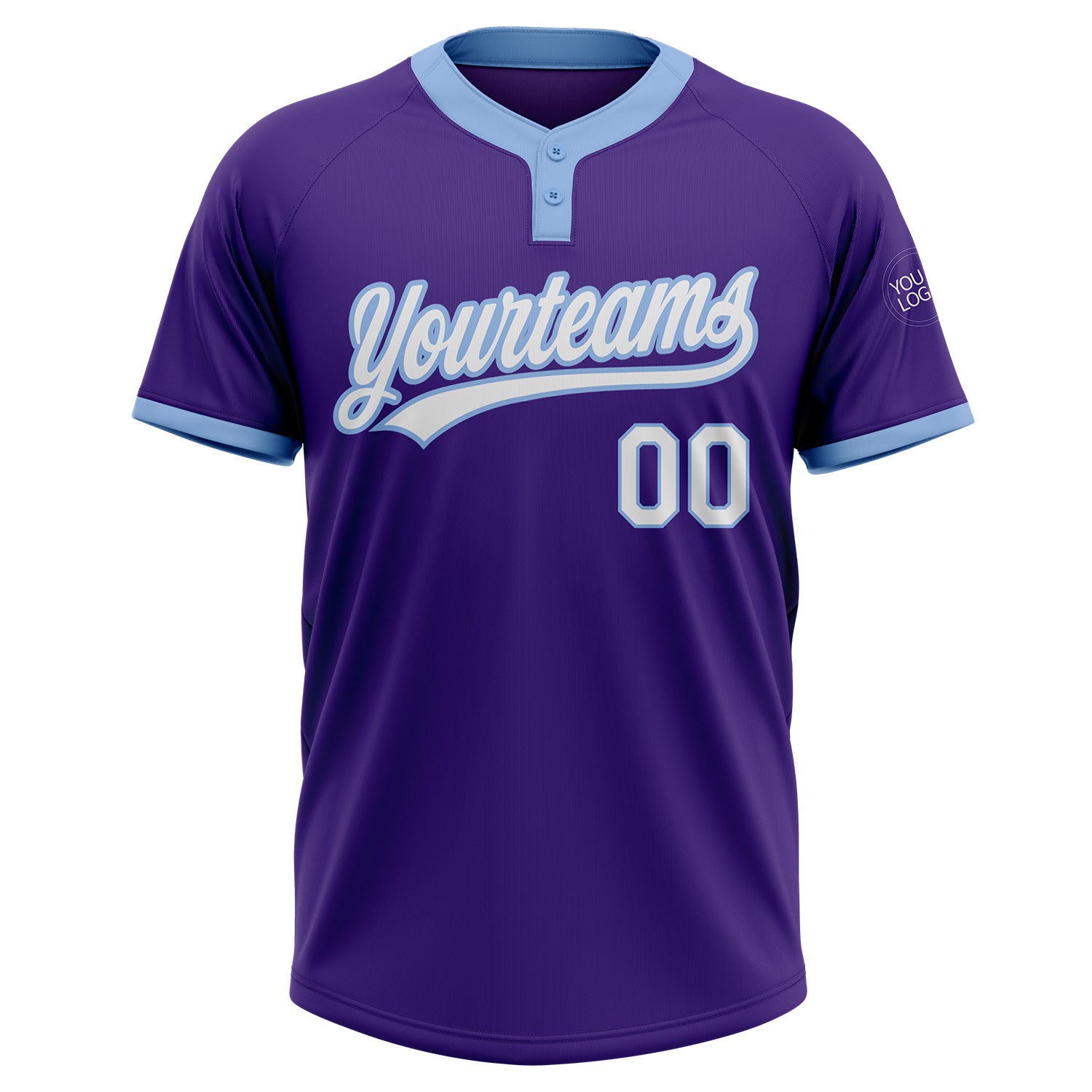Custom Purple White-Light Blue Two-Button Unisex Softball Jersey Custom Softball Jersey Two-Button Unisex in Purple & Light Blue - Soft Fabric Custom Purple White-Light Blue Two-Button Unisex - Image 2