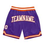 Custom Purple White Orange Basketball Shorts | Authentic Throwback Style Custom Purple White-Orange Authentic Throwback Basketball