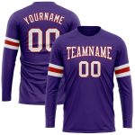 Custom Long Sleeve Performance T-Shirt in Purple, White, and Red for Men and Women Custom Purple White-Red Long Sleeve Performance
