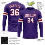 Custom Long Sleeve Performance T-Shirt in Purple, White, and Red for Men and Women Custom Purple White-Red Long Sleeve Performance - Image 3
