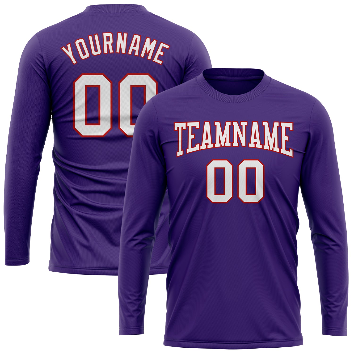 Custom Purple White-Red Long Sleeve Performance T-Shirt Custom Long Sleeve Performance T-Shirt in Purple, White, and Red for Men and Women Custom Purple White-Red Long Sleeve Performance - Image 2