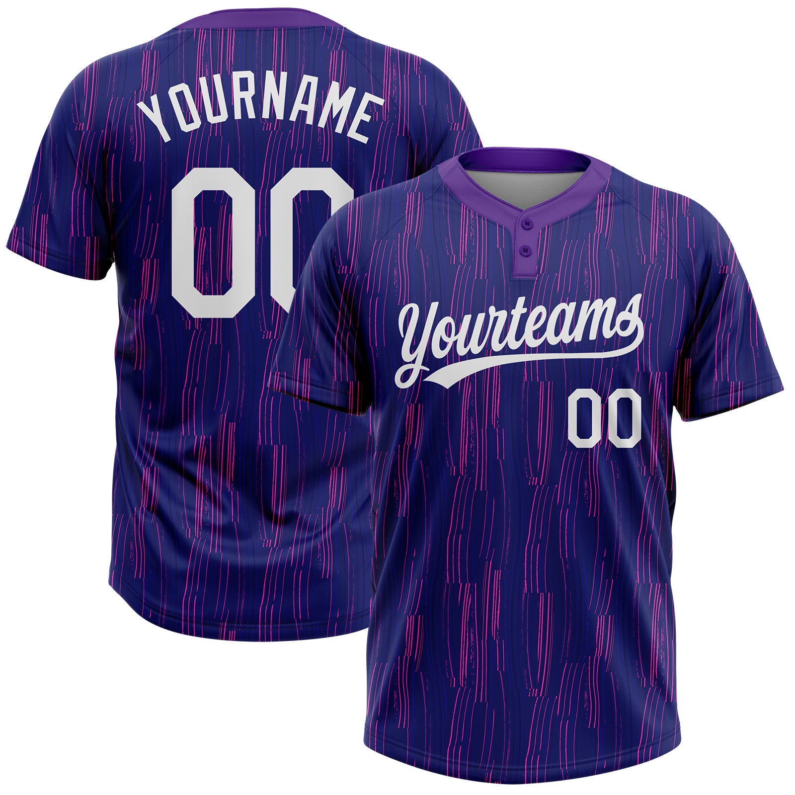 Custom Purple White Two-Button Softball Jersey Unisex - Personalized Athletic Wear Custom Purple White Two-Button Unisex