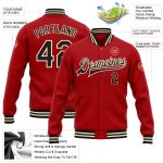 Custom Bomber Varsity Letterman Jacket Red Black Cream Full-Snap Mens Outerwear Custom Red Black-Cream Bomber Full-Snap Varsity - Image 3