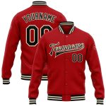Custom Bomber Varsity Letterman Jacket Red Black Cream Full-Snap Mens Outerwear Custom Red Black-Cream Bomber Full-Snap Varsity