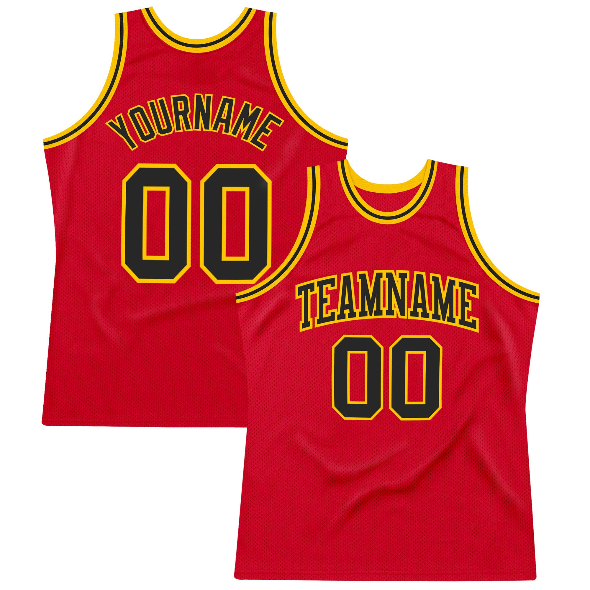 Custom Basketball Jersey - Authentic Red Black Gold Throwback Design Custom Red Black-Gold Authentic Throwback Basketball