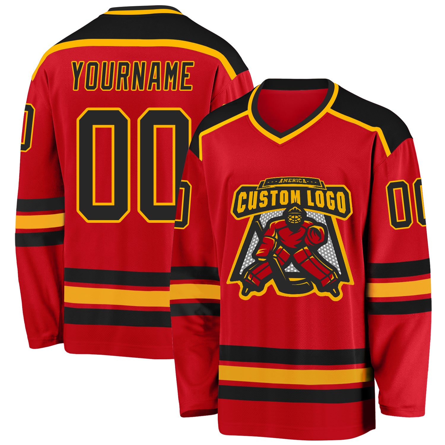 Custom Red Black Gold Hockey Jersey - Personalized Team Apparel for Fans Custom Red Black-Gold Hockey Jersey