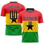 Ghanaian Flag Soccer Jersey Custom Design in Red Black Gold and Kelly Green Custom Red Black Gold-Kelly Green Sublimation