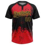 Custom Red Black Gold Softball Jersey Unisex Two-Button Design - Perfect for Teams and Players Custom Red Black-Gold Two-Button - Image 2