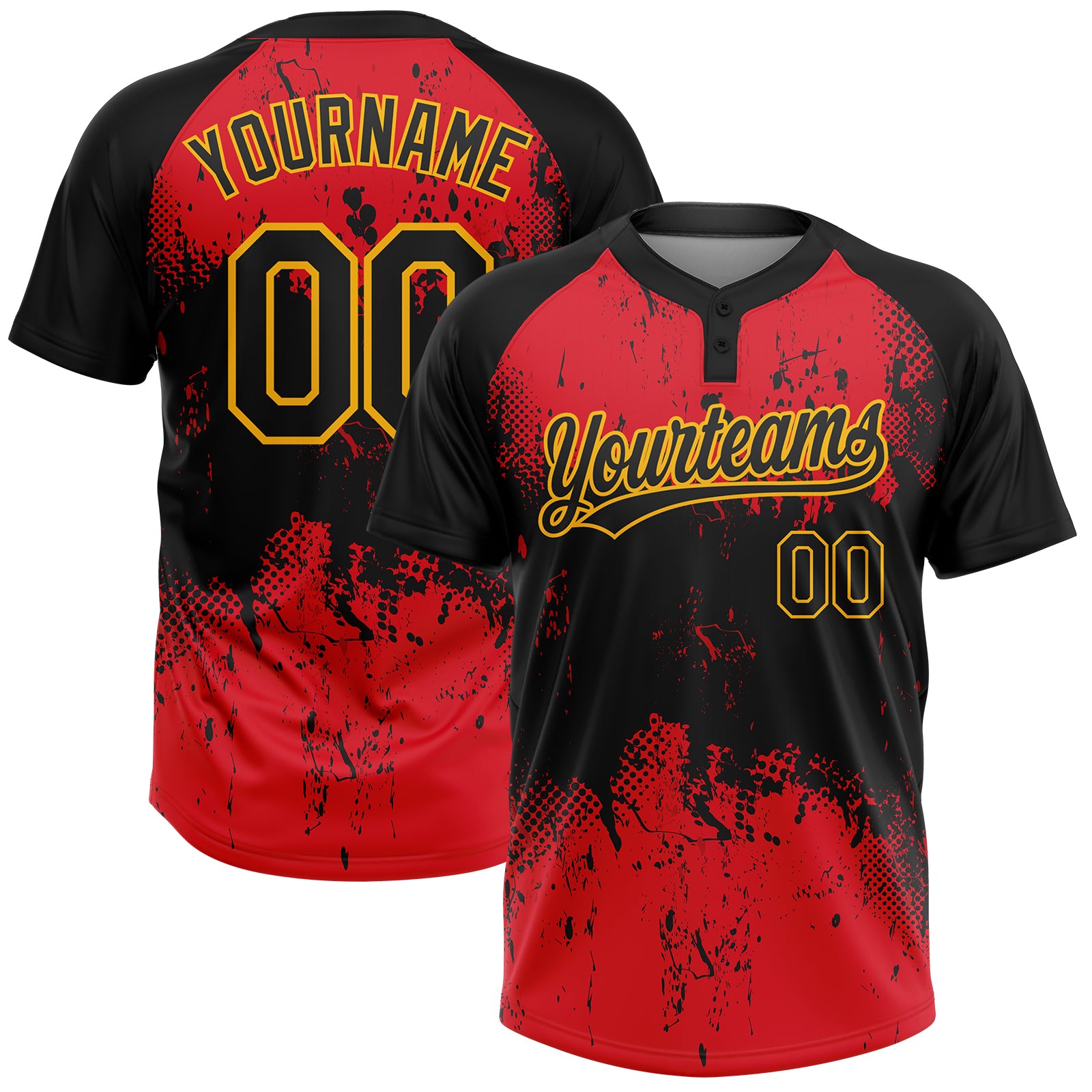 Custom Red Black Gold Softball Jersey Unisex Two-Button Design - Perfect for Teams and Players Custom Red Black-Gold Two-Button