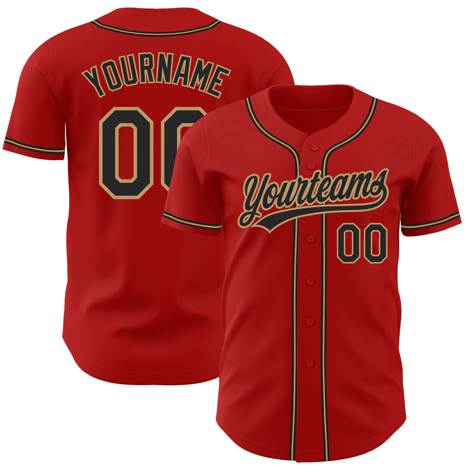 Custom Baseball Jersey Red Black Gold - Authentic Style 3162 Custom Red Black-Old Gold Authentic Baseball Jersey Style 3162