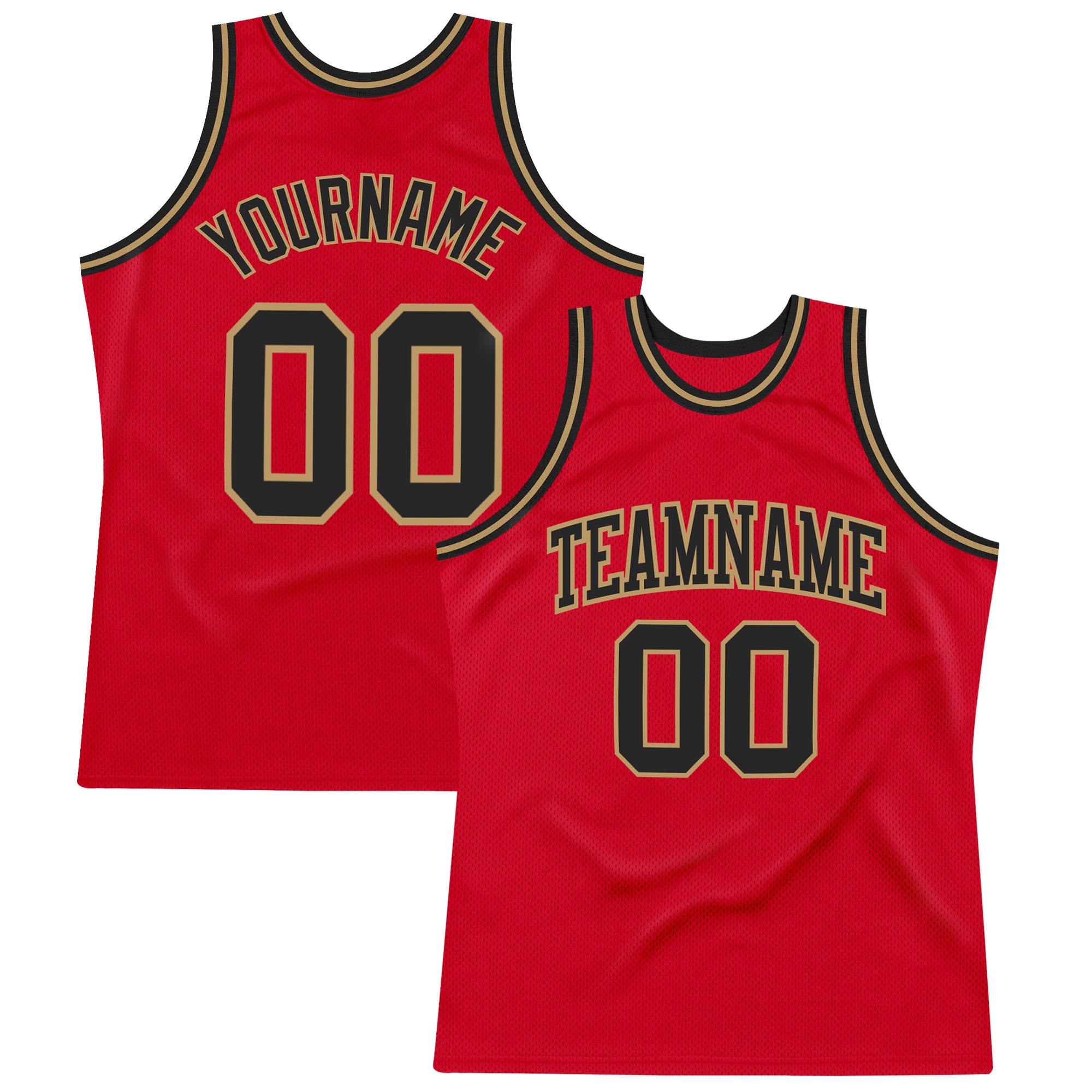 Custom Red Black Gold Basketball Jersey - Authentic Throwback Design Custom Red Black-Old Gold Authentic Throwback Basketball