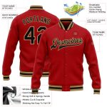Custom Varsity Letterman Jacket Red Black Old Gold Full-Snap Bomber Coat Custom Red Black-Old Gold Bomber Full-Snap Varsity - Image 3