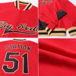 Custom Varsity Letterman Jacket Red Black Old Gold Full-Snap Bomber Coat Custom Red Black-Old Gold Bomber Full-Snap Varsity - Image 2