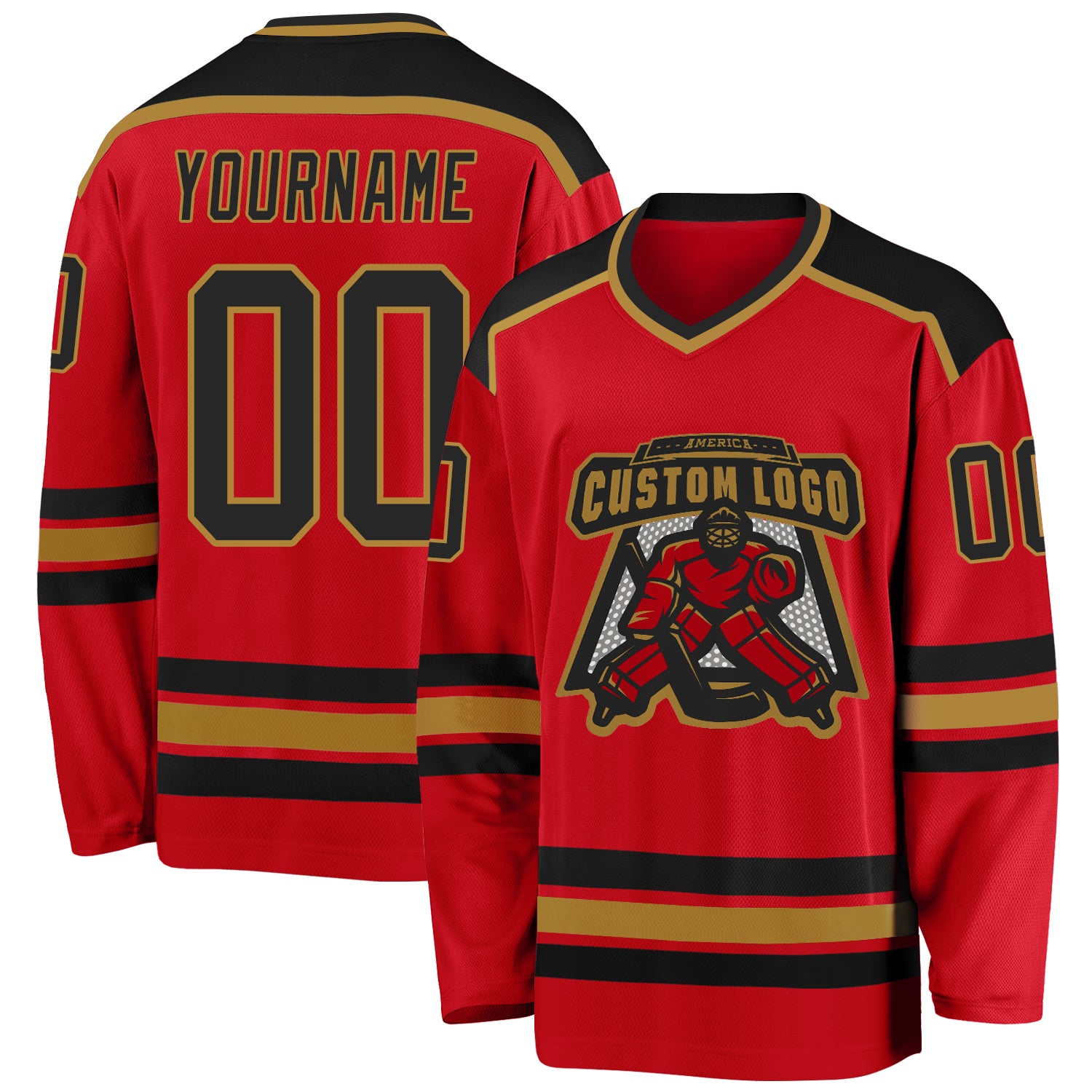 Custom Red Black Old Gold Hockey Jersey Personalized Team Apparel Custom Red Black-Old Gold Hockey Jersey
