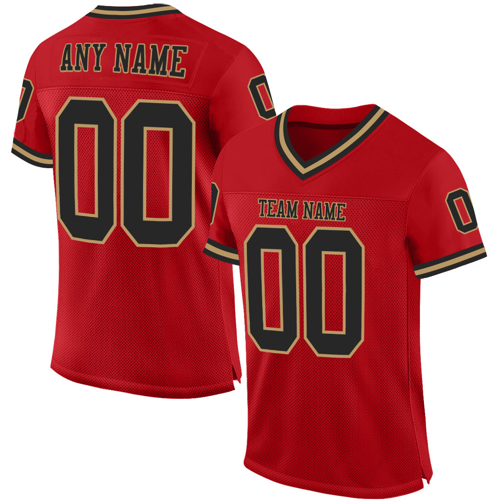 Custom Red Black Gold Mesh Football Jersey - Authentic Throwback Style Custom Red Black-Old Gold Mesh Authentic Throwback