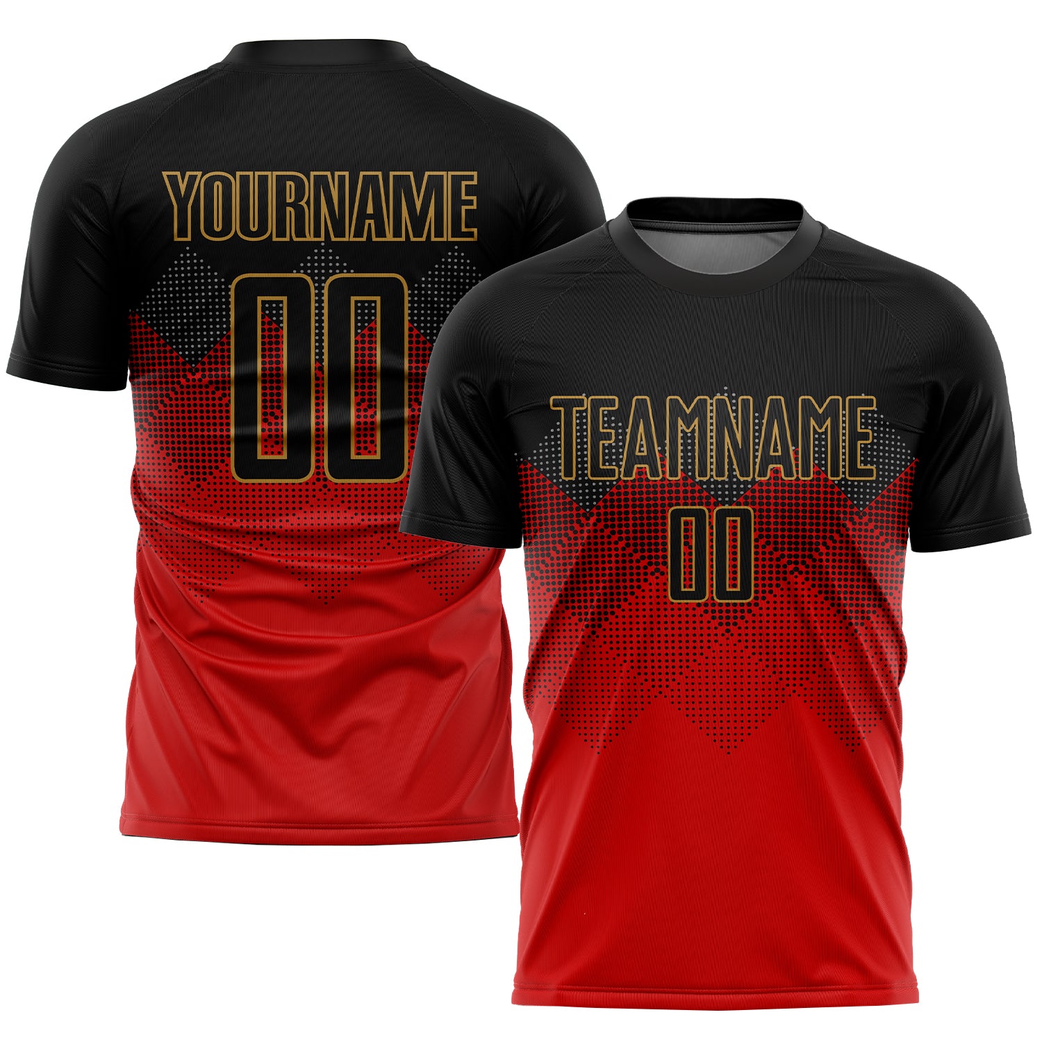 Custom Sublimation Soccer Jersey Red Black Old Gold Uniform for Teams Custom Red Black-Old Gold Sublimation Soccer Uniform