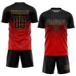 Custom Sublimation Soccer Jersey Red Black Old Gold Uniform for Teams Custom Red Black-Old Gold Sublimation Soccer Uniform - Image 2