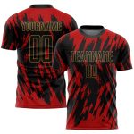 Custom Red Black Gold Sublimation Soccer Jersey for Men and Women - Style 5476 Custom Red Black-Old Gold Sublimation Soccer