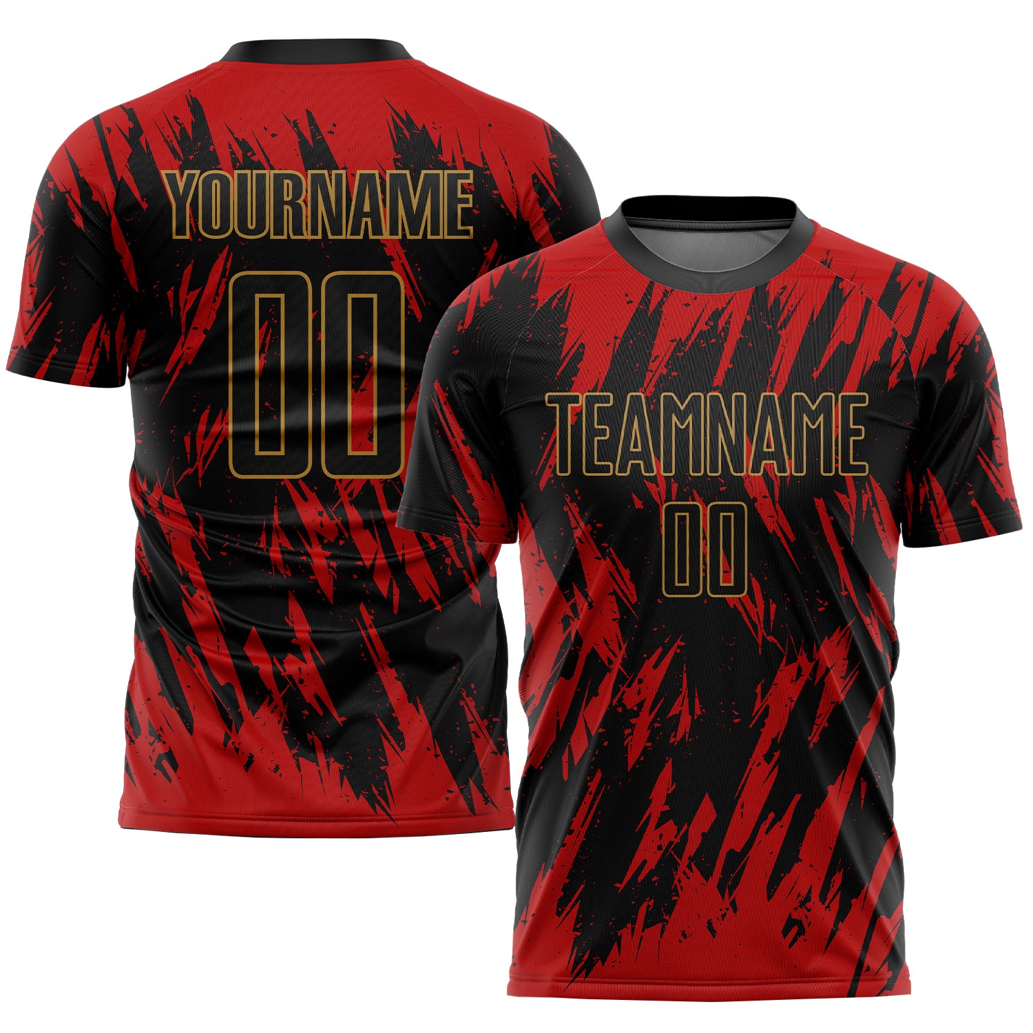 Custom Red Black Gold Sublimation Soccer Jersey for Men and Women - Style 5476 Custom Red Black-Old Gold Sublimation Soccer