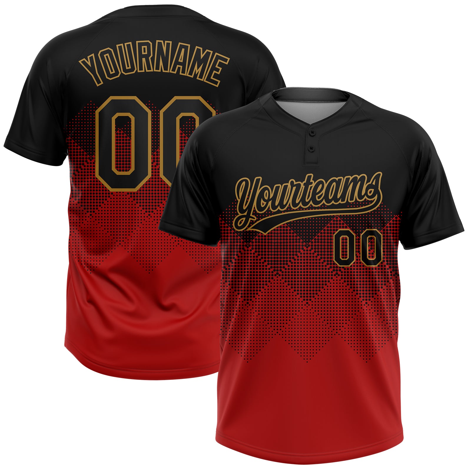 Custom Unisex Softball Jersey Red Black Old Gold Two-Button Athletic Wear Custom Red Black-Old Gold Two-Button Unisex Softball