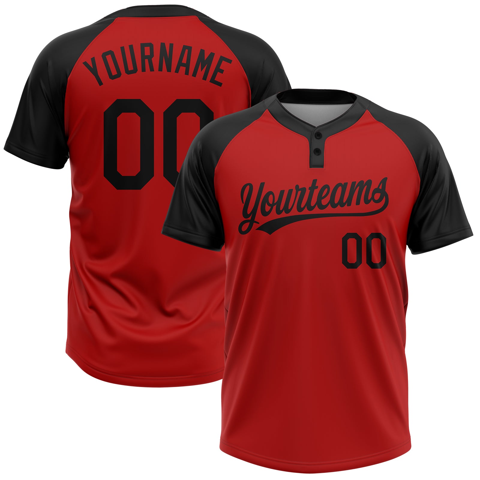 Custom Red Black Unisex Softball Jersey - Stylish Two-Button Design for Comfort and Performance Custom Red Black Two-Button