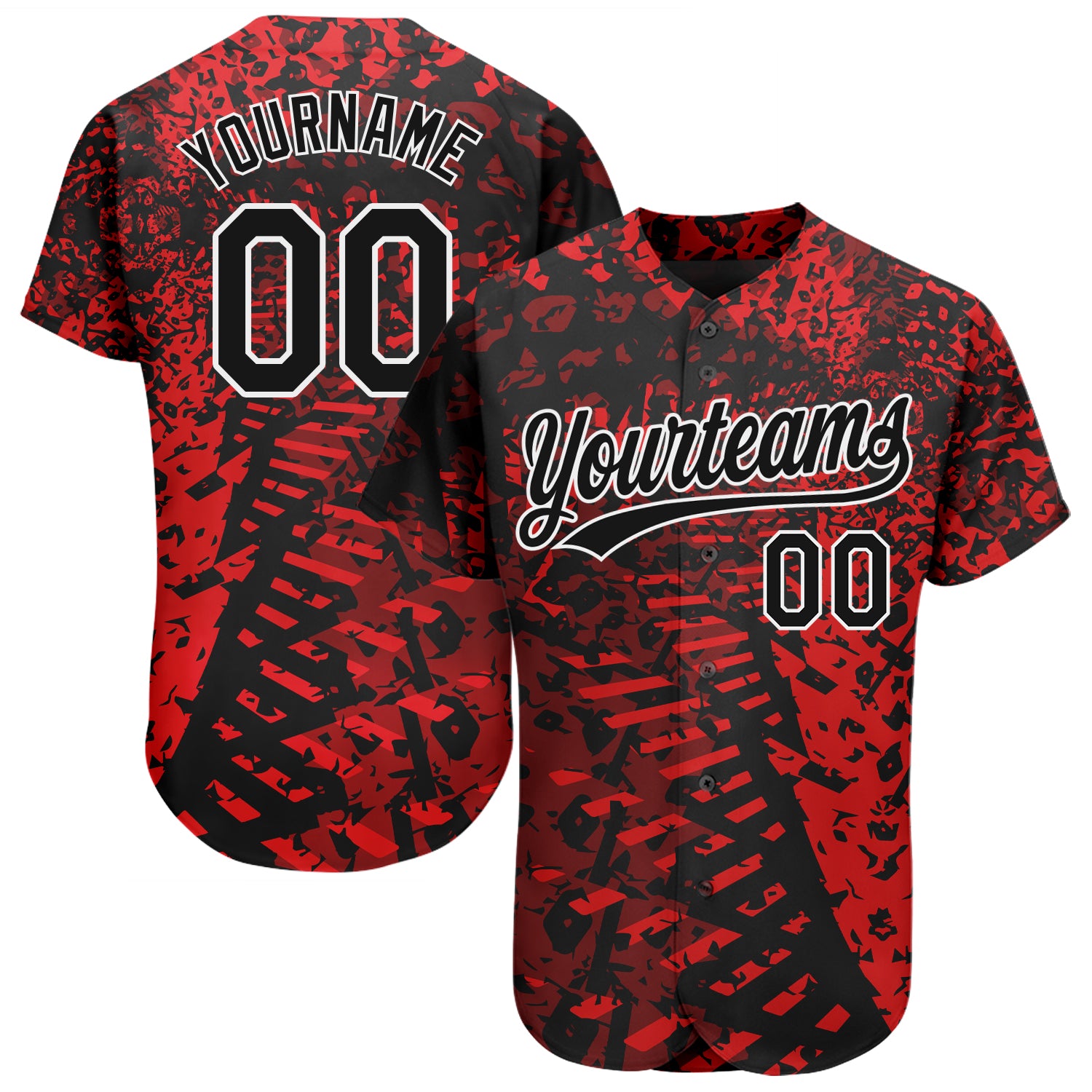 Custom Red Black-White 3D Pattern Design Authentic Baseball Jersey Custom 3D Pattern Baseball Jersey - Authentic Red Black and White Design Custom Red Black-White 3D Pattern Design Authentic - Image 1