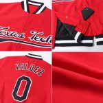 Custom Red Black White Varsity Letterman Bomber Jacket Full-Snap Design Custom Red Black-White Bomber Full-Snap Varsity Letterman - Image 2