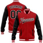 Custom Two Tone Bomber Jacket Red Black White Full-Snap Varsity Letterman Custom Red Black-White Bomber Full-Snap Varsity