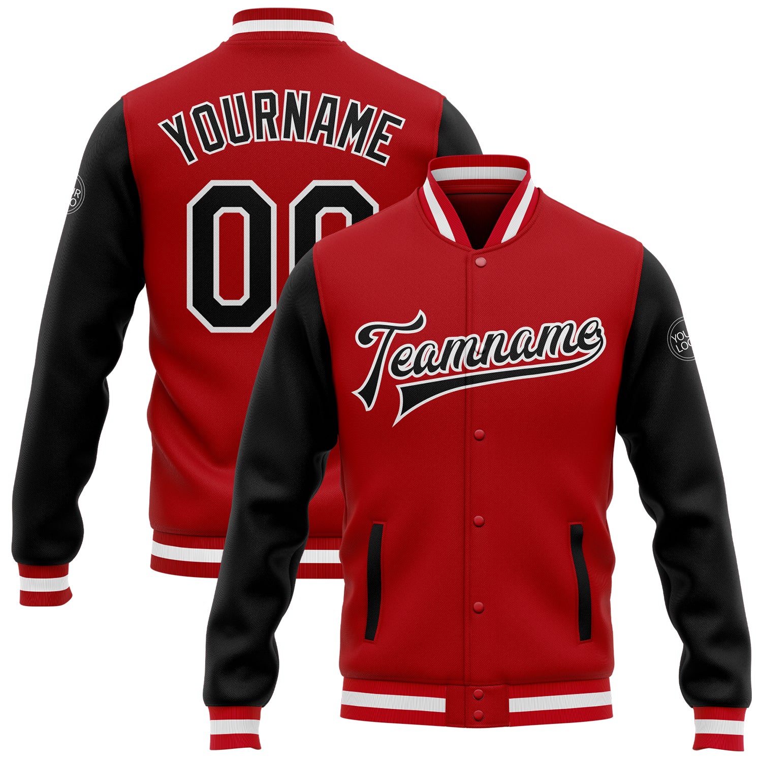 Custom Red Black-White Bomber Full-Snap Varsity Letterman Two Tone Jacket Custom Two Tone Bomber Jacket Red Black White Full-Snap Varsity Letterman Custom Red Black-White Bomber Full-Snap Varsity - Image 1