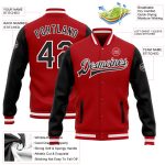 Custom Two Tone Bomber Jacket Red Black White Full-Snap Varsity Letterman Custom Red Black-White Bomber Full-Snap Varsity - Image 3