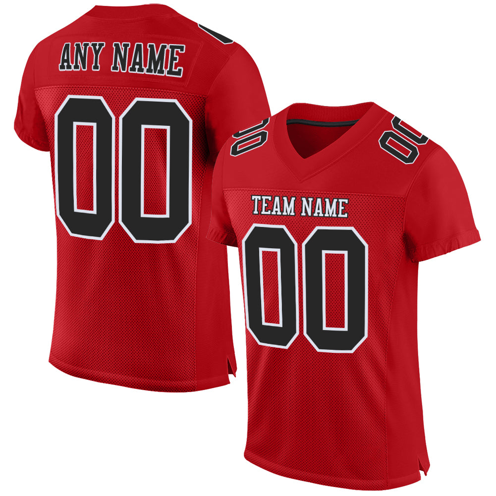 Custom Red Black-White Mesh Authentic Football Jersey Custom Red Black White Football Jersey - Authentic Mesh Sports Apparel Custom Red Black-White Mesh Authentic Football Jersey - Image 1