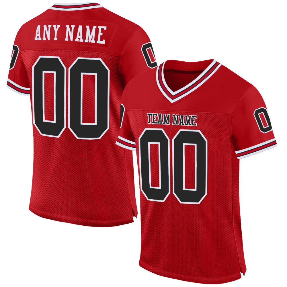 Custom Red Black White Mesh Throwback Football Jersey Authentic Custom Red Black-White Mesh Authentic Throwback Football