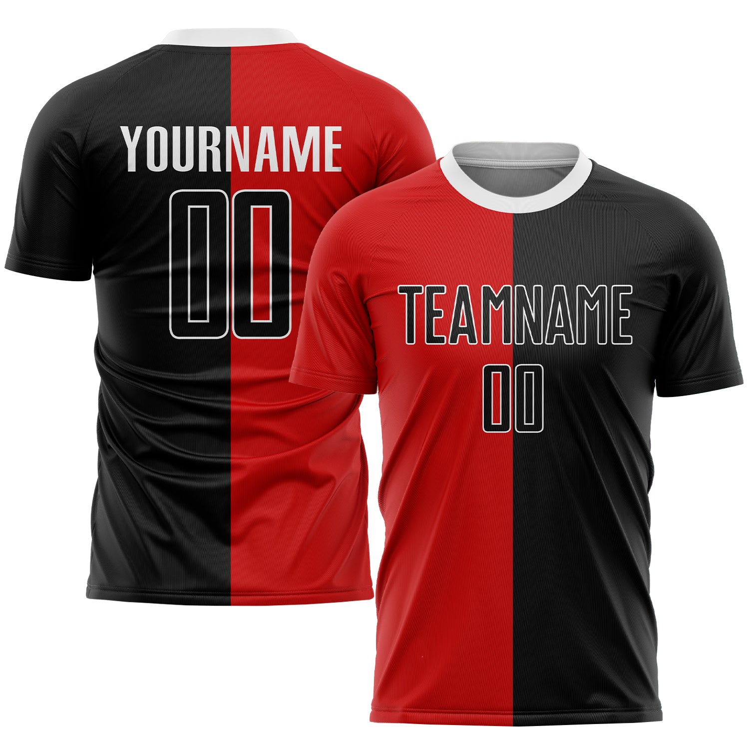 Custom Red Black White Soccer Jersey Sublimation Split Fashion Uniform Custom Red Black-White Sublimation Split Fashion Soccer