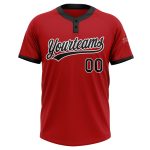 Custom Unisex Softball Jersey Red Black White Two-Button Design for All Ages Custom Red Black-White Two-Button Unisex Softball - Image 2