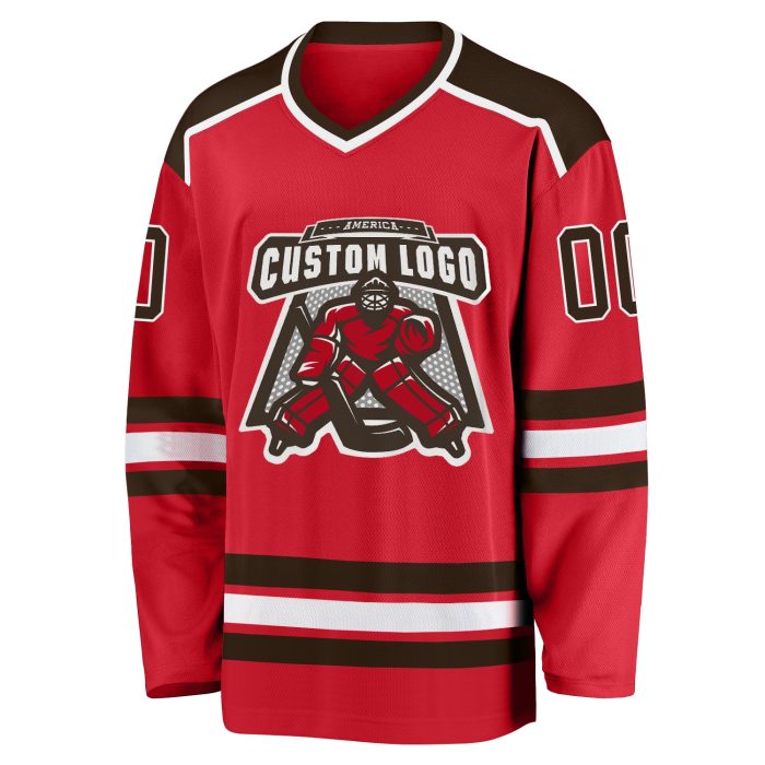 Custom Red Brown-White Hockey Jersey - Personalized Sports Jersey for Fans and Players Custom Red Brown-White Hockey Jersey - Image 2