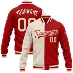 Custom Red Cream Varsity Letterman Bomber Jacket Full-Snap Fashion Coat Custom Red Cream Bomber Full-Snap Varsity Letterman
