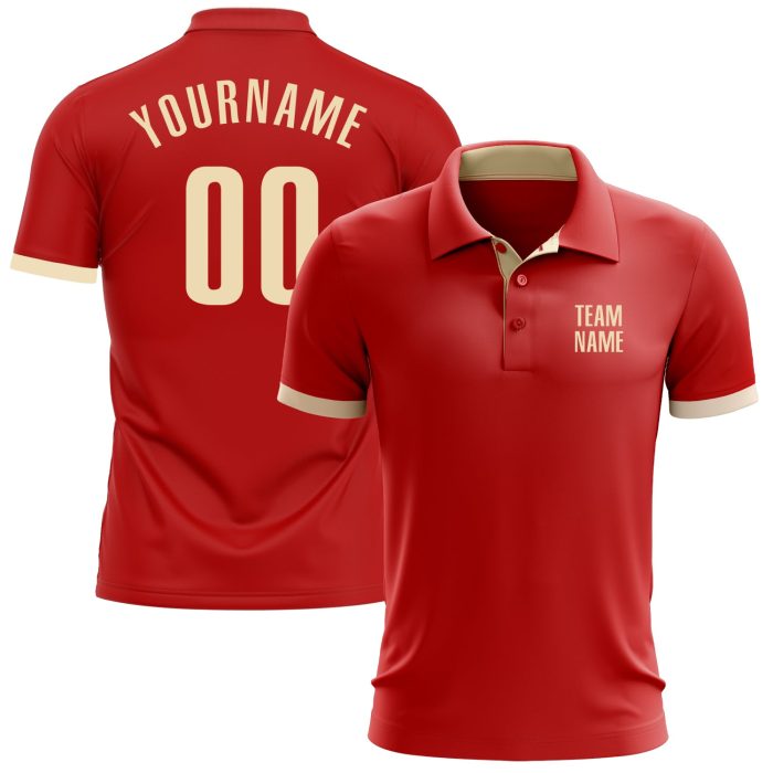 Custom Red Performance Golf Polo Shirt - Breathable and Stylish Design Custom Red Cream Performance Golf Polo Shirt - Image 1