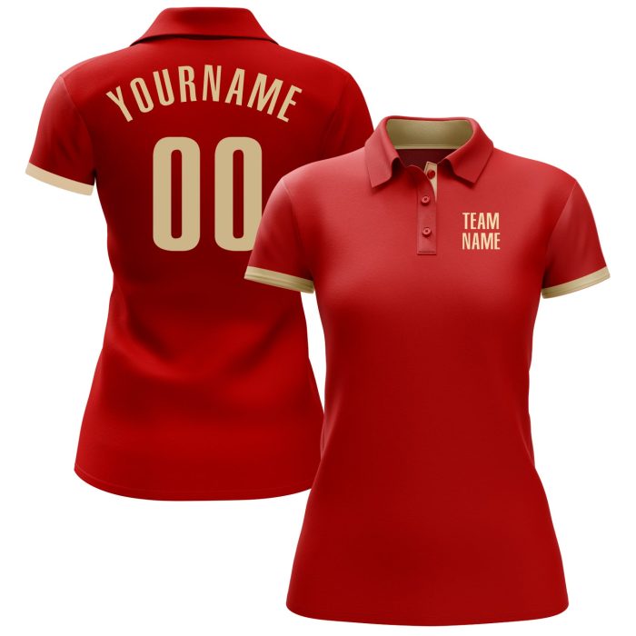 Custom Red Performance Golf Polo Shirt - Breathable and Stylish Design Custom Red Cream Performance Golf Polo Shirt - Image 2