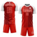 Custom Swiss Flag Soccer Uniform Jersey - Red Crimson-White Sublimation Design Custom Red Crimson-White Sublimation Swiss - Image 2