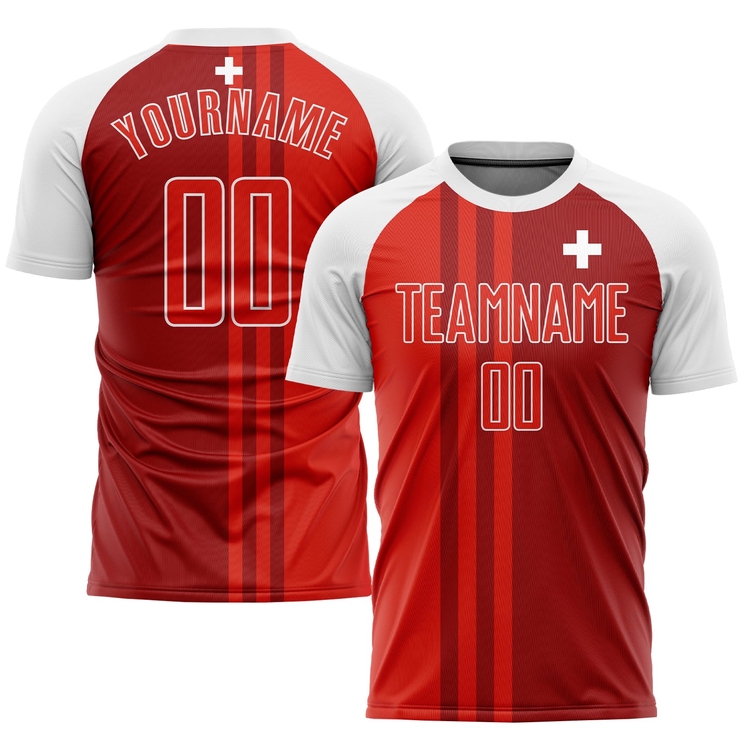 Custom Swiss Flag Soccer Uniform Jersey - Red Crimson-White Sublimation Design Custom Red Crimson-White Sublimation Swiss