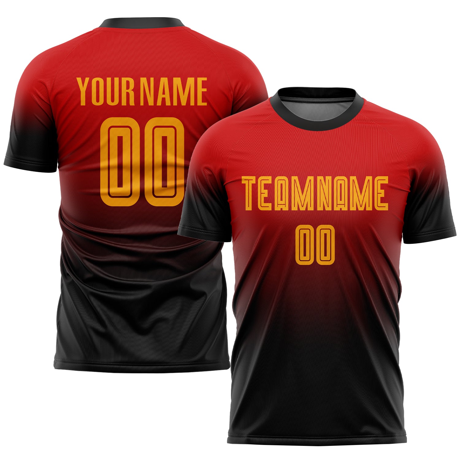 Custom Red Gold Black Soccer Uniform Jersey - Fade Fashion Design Custom Red Gold-Black Sublimation Fade Fashion Soccer Uniform