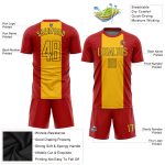 Custom Spanish Flag Soccer Uniform Jersey - Red Gold-Black Design Custom Red Gold-Black Sublimation Spanish Flag Soccer Uniform - Image 3